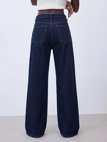 Maija Women's Straight Leg Casual Denim Jeans, Side Pocket And Button Detail Versatile Jeans, Designer Jeans, Autumn Going Out Wear, Party Jeans For Women. - Blue - View 2