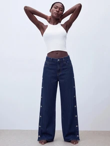 Maija Women's Straight Leg Casual Denim Jeans, Side Pocket And Button Detail Versatile Jeans, Designer Jeans, Autumn Going Out Wear, Party Jeans For Women. - Blue - View 8