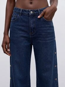 Maija Women's Straight Leg Casual Denim Jeans, Side Pocket And Button Detail Versatile Jeans, Designer Jeans, Autumn Going Out Wear, Party Jeans For Women. - Blue - View 4