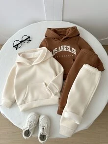 SHEIN 4件組幼兒男童連帽褲裝套裝 英倫風可愛棕色奶油熊字母印花長袖連帽加厚款 適合假期戶外冬季聖誕萬聖節運動 - 彩色 - 查看 9