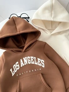 SHEIN 4件組幼兒男童連帽褲裝套裝 英倫風可愛棕色奶油熊字母印花長袖連帽加厚款 適合假期戶外冬季聖誕萬聖節運動 - 彩色 - 查看 7