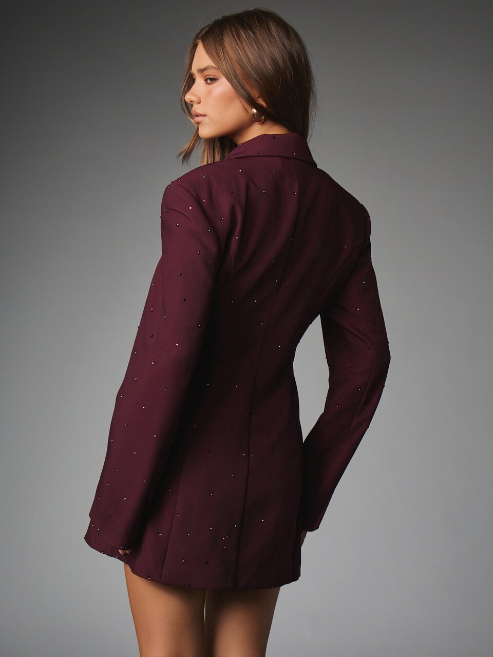 MISSGUIDED Rhinestone Embellished Blazer Mini Dress With Notch Lapel Long Sleeves Structured Shoulders Party Holiday Evening