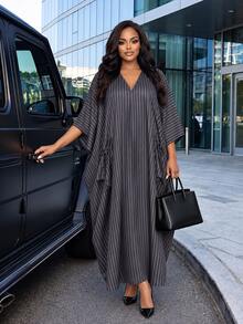 Poshavie Poshavie Plus Size Women's Draped Comfortable Robe, Minimalist Elegant Classic Style, Suitable For Daily Wear - Grey - View 1