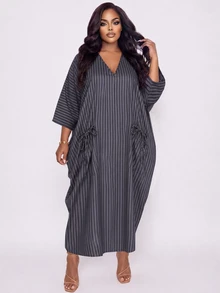 Poshavie Poshavie Plus Size Women's Draped Comfortable Robe, Minimalist Elegant Classic Style, Suitable For Daily Wear - Grey - View 4