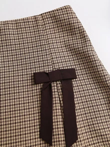 Sweetra Women's Elegant Young Lady Fashion Versatile Popular & Plaid Coffee Color Bow Skirt - Camel - View 4