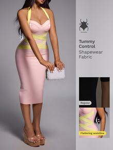 Nuvra Women's Sexy Pink & Yellow Colorblock Thick Strap Strapless Sleeveless Bodycon Backless Knit Dress - Pink - View 1