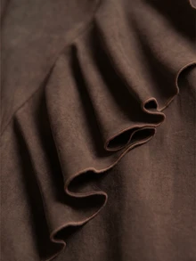 LUMIGAL Women's Solid Color Patchwork Ruffle Asymmetrical Hem Fashion Skirt - Coffee Brown - View 8