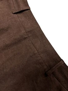 LUMIGAL Women's Solid Color Patchwork Ruffle Asymmetrical Hem Fashion Skirt - Coffee Brown - View 7