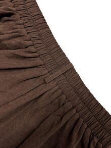 LUMIGAL Women's Solid Color Patchwork Ruffle Asymmetrical Hem Fashion Skirt - Coffee Brown - View 6