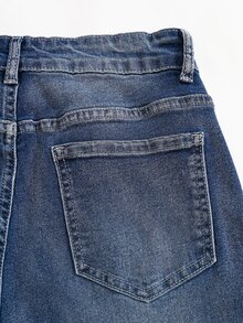 SHEIN 青少年街頭風 Y2K 時尚低腰寬鬆喇叭牛仔褲，海軍藍水洗做舊彈性牛仔長褲，酷感休閒百搭，適合舞會與夏季 - 中等水洗藍 - 查看 2