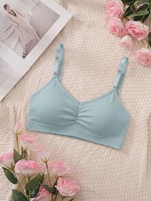 SHEIN MOD 3 件套无钢圈纯色褶皱吊带背心文胸套装 - 彩色 - 查看 5
