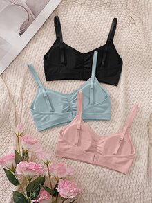 SHEIN MOD 3 件套无钢圈纯色褶皱吊带背心文胸套装 - 彩色 - 查看 2