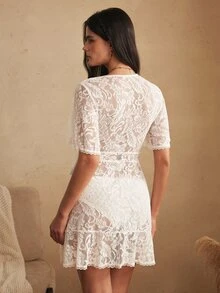 Lullawish Gaun Tidur Wanita Lengan Pendek Berenda Gaya Bohemian - Putih - View 2