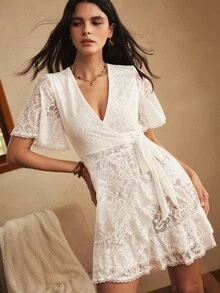 Lullawish Gaun Tidur Wanita Lengan Pendek Berenda Gaya Bohemian - Putih - View 4