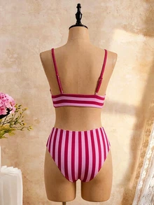 Swim Vcay Women's Summer Beach Striped Sexy Fashion Bikini Two-Piece Swimwear Set - Multicolor - View 2