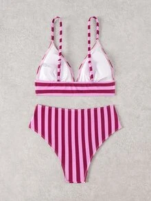 Swim Vcay Women's Summer Beach Striped Sexy Fashion Bikini Two-Piece Swimwear Set - Multicolor - View 5