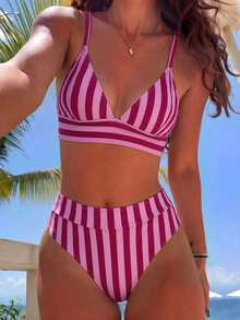 Swim Vcay Women's Summer Beach Striped Sexy Fashion Bikini Two-Piece Swimwear Set - Multicolor - View 3