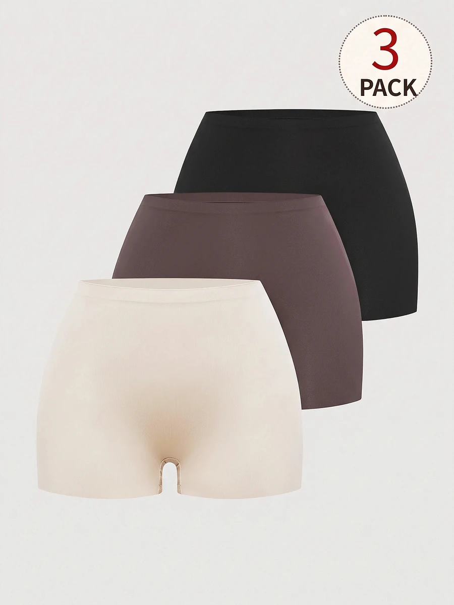 SHEIN MOD 3 件套女士纯色简约防暴露短裤,休闲日常穿着 - 彩色 - 查看 1