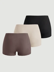 SHEIN MOD 3 件套女士纯色简约防暴露短裤，休闲日常穿着 - 彩色 - 查看 2