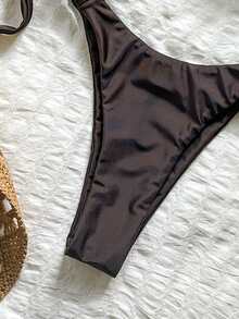 Bonvoyette Conjunto de bikini sexy con tirantes finos, soporte de acero y copas rígidas con fruncido - Marrón - Ver 7