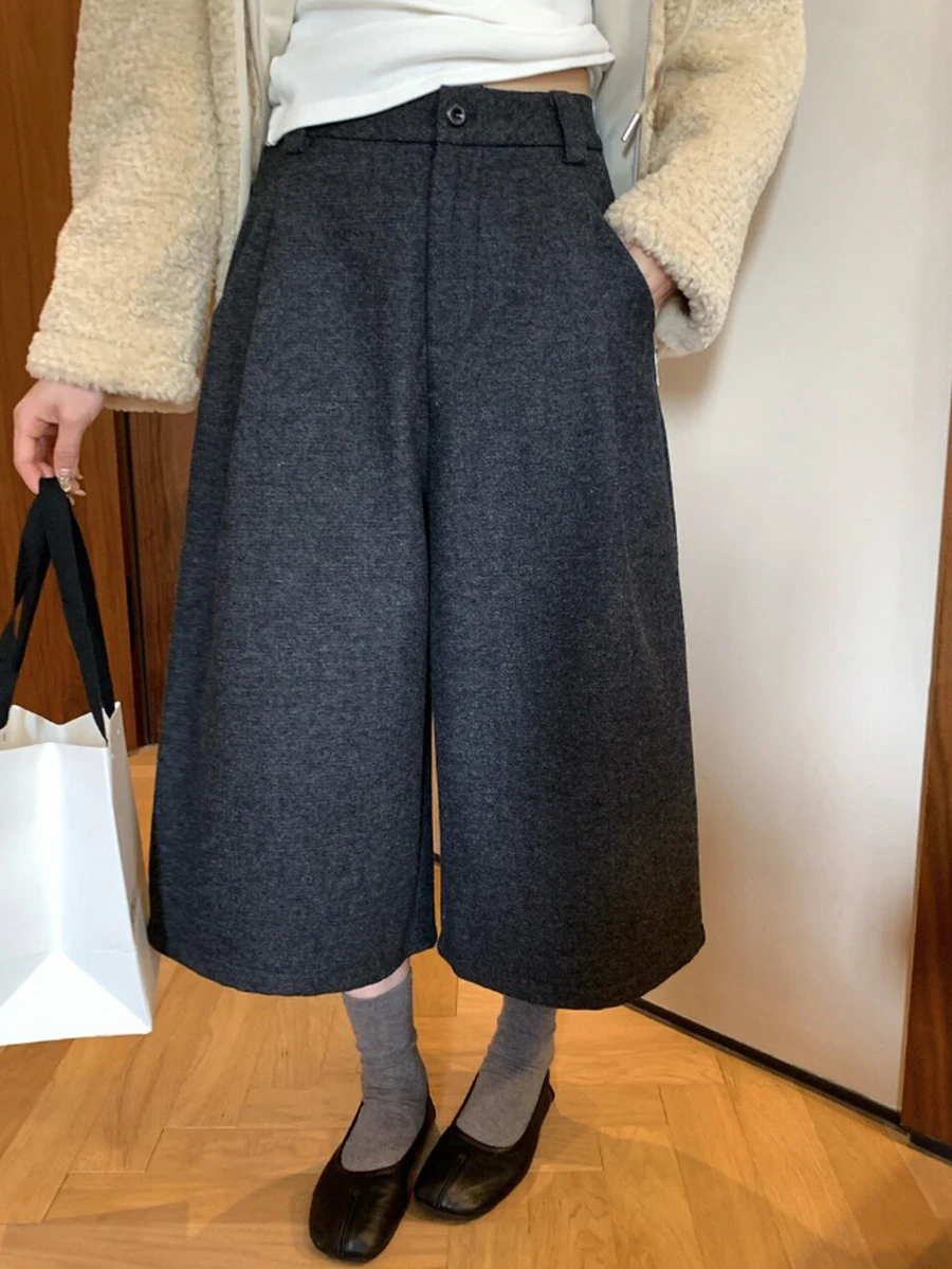 DAZY Women's Casual Versatile Commuter Wide Leg Cropped Pants - Grey - View 1