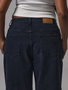 MUSERA Black Denim Cross Waist Detail Mid Rise Jeans Casual Cool Basic Fall Winter Autumn - Black - View 6