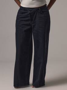 MUSERA Black Denim Cross Waist Detail Mid Rise Jeans Casual Cool Basic Fall Winter Autumn - Black - View 1