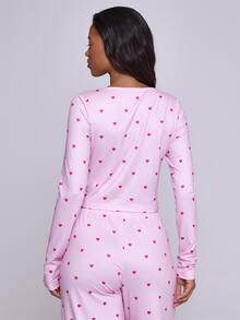 MUSERA Atasan Crop Top Lengan Panjang Motif Hati Leher V, Pakaian Dalam Santai, Lingerie, Pakaian Dasar Sehari-hari, Pakaian Malam Penting - MultiWarna - View 3