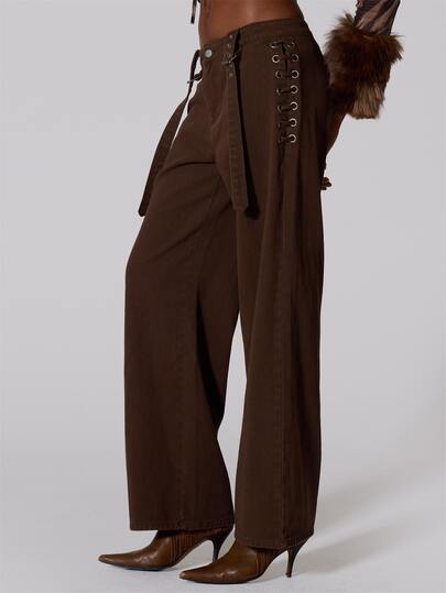 MUSERA Brown Cargo Belt Detail Wide Leg Jeans Summer Autumn Fall Winter  Going Out Festival Cool Girl Low Frequency