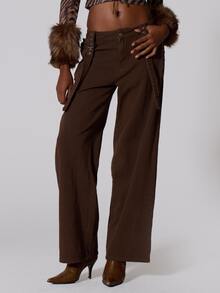 MUSERA Brown Cargo Belt Detail Wide Leg Jeans Summer Autumn Fall Winter  Going Out Festival Cool Girl Low Frequency - Coffee Brown - View 2