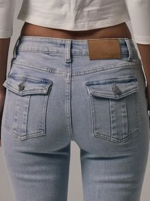 MUSERA Fitted Low Rise Pocket Detail Bootcut Vintage Style Denim Jeans Autumn Winter Fall Daily Eveyday Core Denim - Baby Blue - View 6