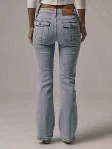 MUSERA Fitted Low Rise Pocket Detail Bootcut Vintage Style Denim Jeans Autumn Winter Fall Daily Eveyday Core Denim - Baby Blue - View 5