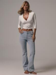 MUSERA Fitted Low Rise Pocket Detail Bootcut Vintage Style Denim Jeans Autumn Winter Fall Daily Eveyday Core Denim - Baby Blue - View 4