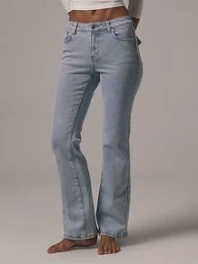 MUSERA Fitted Low Rise Pocket Detail Bootcut Vintage Style Denim Jeans Autumn Winter Fall Daily Eveyday Core Denim - Baby Blue - View 2