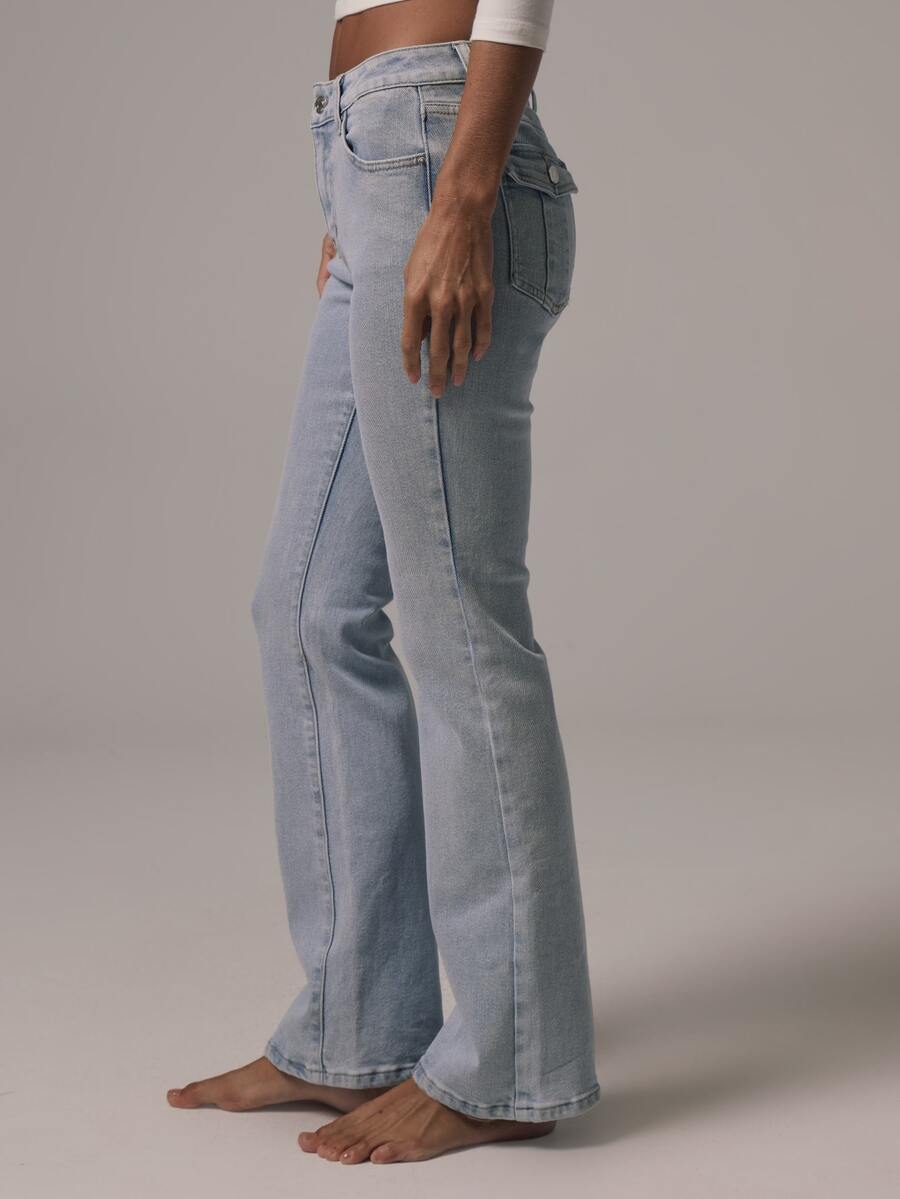 MUSERA Fitted Low Rise Pocket Detail Bootcut Vintage Style Denim Jeans Autumn Winter Fall Daily Eveyday Core Denim - Baby Blue - View 1