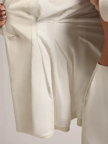 SHEIN BAE Women's Elegant Button Pleated Long Sleeve Jacket And Pocket Shorts Suit Set For Commuting And Casual Wear - White - View 6
