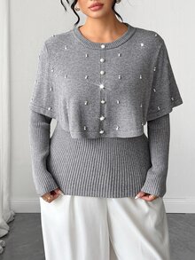 Elenzga Plus Size Sweaters - Grey - View 1