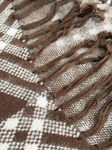 Velvienne Plus Size Plaid Fringe Knit Poncho Sweater - Multicolor - View 11