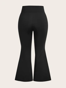 SHEIN PETITE CURVE Plus Size Solid Color Minimalist Criss-Cross Waist Flared Leggings - Black - View 4