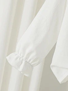 SHEIN Elladie kids 女童白色長袖襯衫，櫻桃刺繡蕾絲領，秋冬服飾，優雅甜美學院風穿搭 - 白色 - 查看 7