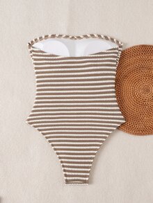 SHEIN Swim Women's Solid Color Ruched Bandeau One-Piece Swimsuit Beach Summer Outfit - Multicolor - View 3