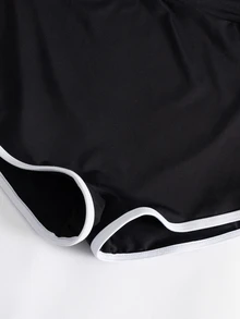 Dewbera Women's Casual Sport Athleisure Tank Top And High Waist Abdominal Control Shorts Set, Black And White With Striped Detail Workout Gym Summer - Black and White - View 4