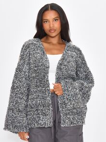 MUSERA Plus Size Grey Knitted Oversized Cardigan Spring Summer Casual Everyday Day Outfit Going Out - Grey - View 5