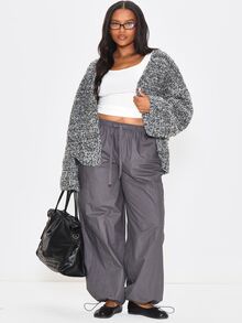 MUSERA Plus Size Grey Knitted Oversized Cardigan Spring Summer Casual Everyday Day Outfit Going Out - Grey - View 2