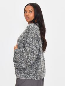 MUSERA Plus Size Grey Knitted Oversized Cardigan Spring Summer Casual Everyday Day Outfit Going Out - Grey - View 3