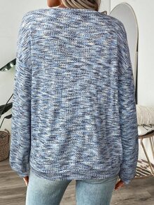 SHEIN CURVE+ Women's Colorful Waffle Knit Pullover Sweatshirt, Autumn,Fall - Multicolor - View 3