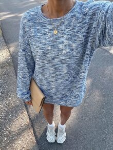 SHEIN CURVE+ Women's Colorful Waffle Knit Pullover Sweatshirt, Autumn,Fall - Multicolor - View 2