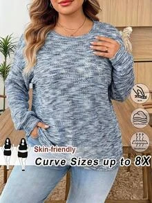 SHEIN CURVE+ Women's Colorful Waffle Knit Pullover Sweatshirt, Autumn,Fall - Multicolor - View 8