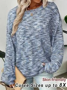 SHEIN CURVE+ Women's Colorful Waffle Knit Pullover Sweatshirt, Autumn,Fall - Multicolor - View 1