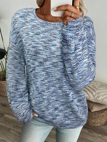 SHEIN CURVE+ Women's Colorful Waffle Knit Pullover Sweatshirt, Autumn,Fall - Multicolor - View 4
